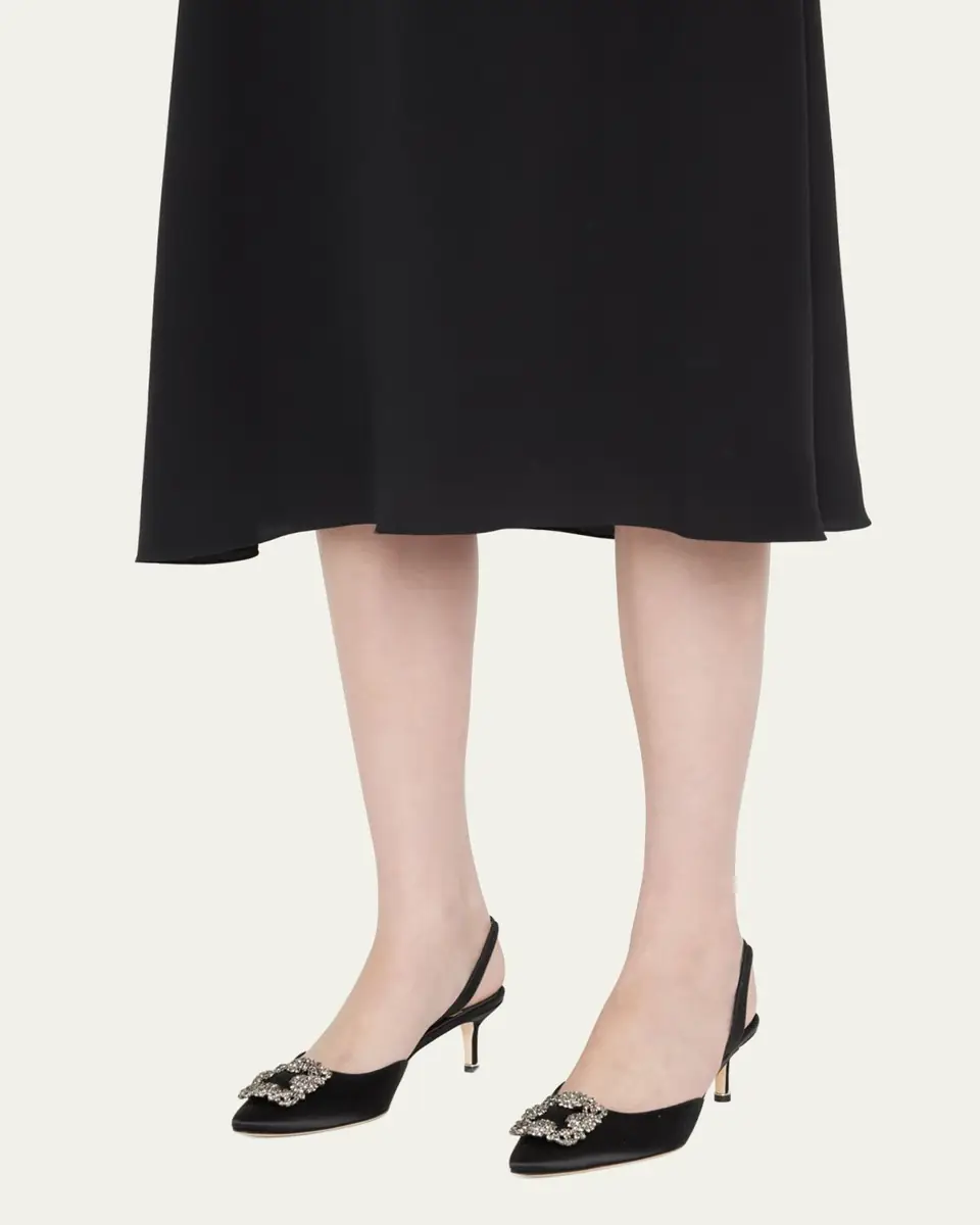 Manolo Blahnik Hangisi Kitten-Heel Satin Slingback Pumps | Thumbnail 2 Manolo Blahnik Hangisi Kitten-Heel Satin Slingback Pumps | Thumbnail 2