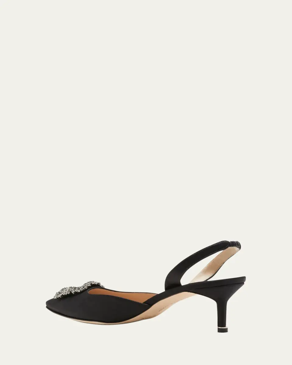 Manolo Blahnik Hangisi Kitten-Heel Satin Slingback Pumps | Thumbnail 4 Manolo Blahnik Hangisi Kitten-Heel Satin Slingback Pumps | Thumbnail 4