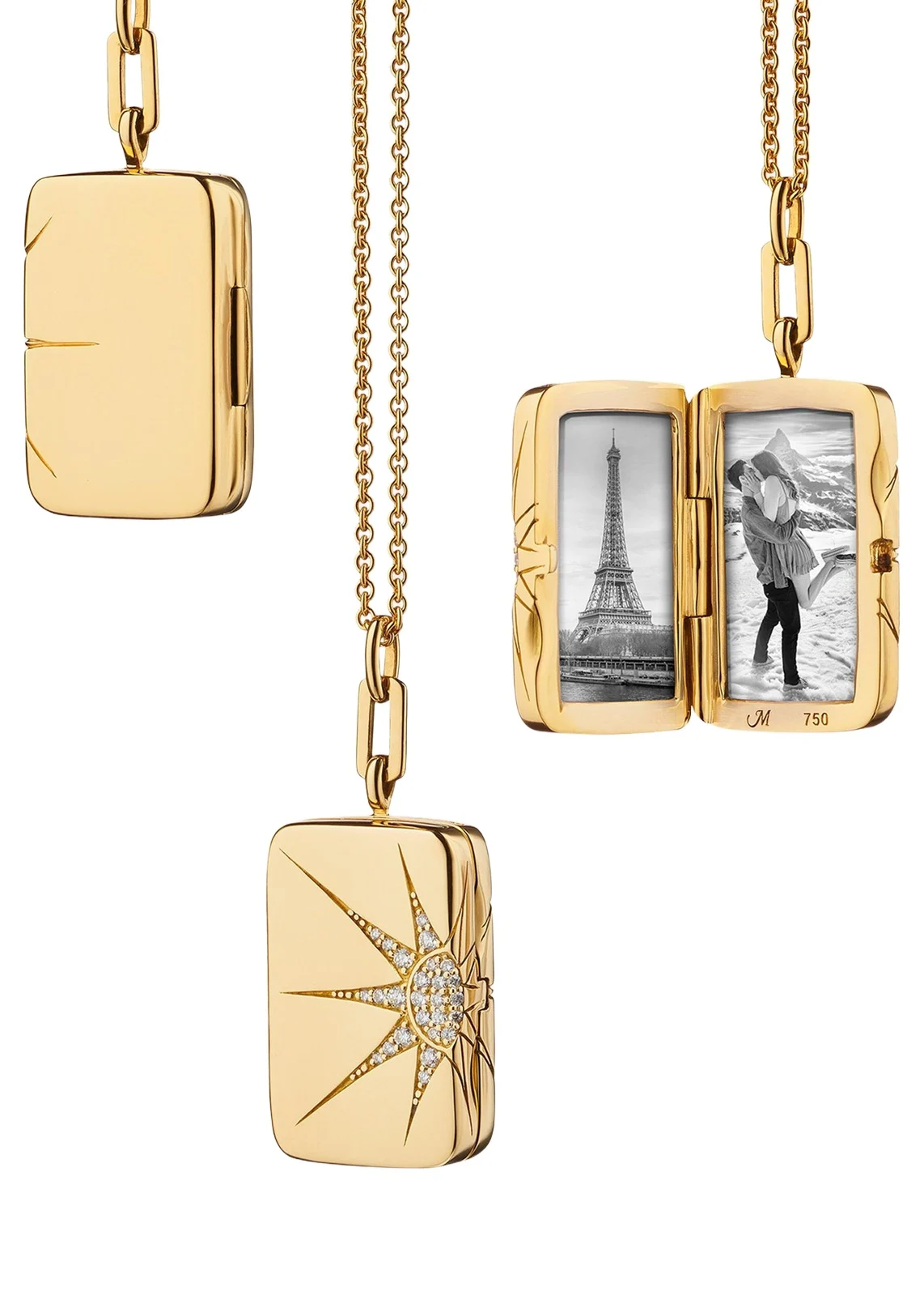18k Gold Sun and Star Diamond Locket Necklace