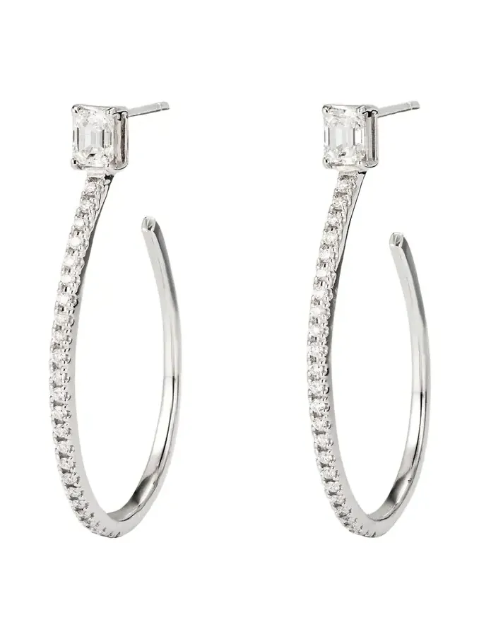 14K Gold Flawless Diamond Teardrop Hoop Earrings, 35mm 14K Gold Flawless Diamond Teardrop Hoop Earrings, 35mm