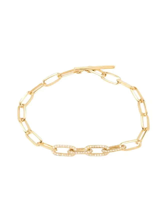 Knife Edge Oval Link Bracelet with Half Pave Diamond Links Knife Edge Oval Link Bracelet with Half Pave Diamond Links