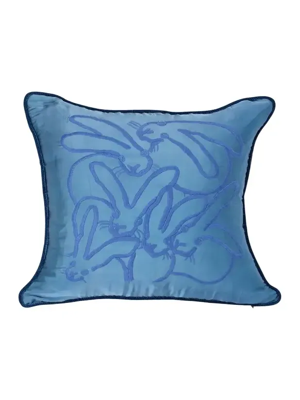Hunt Slonem Embroidered Silk & Velvet Seven Bunny Pillow, 22"