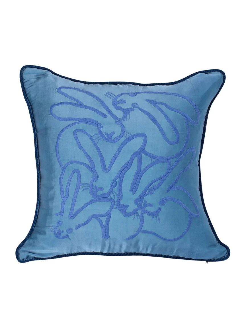 Hunt Slonem Embroidered Silk & Velvet Seven Bunny Pillow, 22"