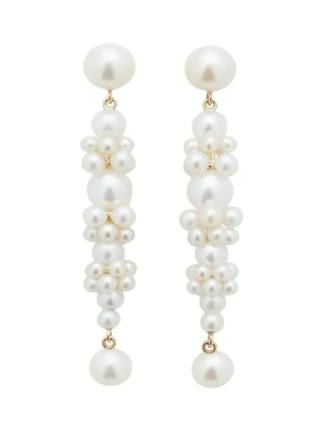 Grand Escalier de la Reine Pearl Cluster Drop Earrings in 14K Yellow Gold Grand Escalier de la Reine Pearl Cluster Drop Earrings in 14K Yellow Gold