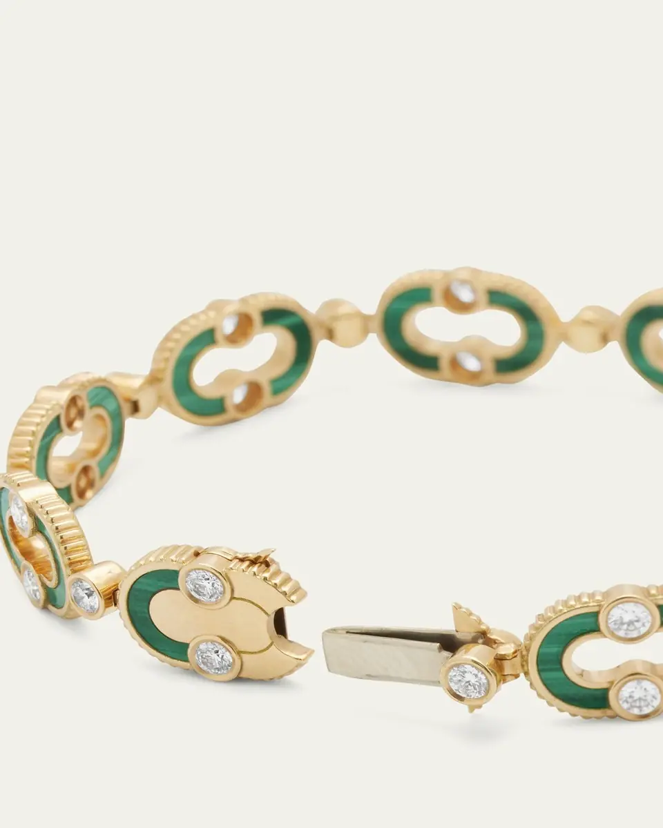 Viltier Magnetic Enchaine Malachite Bracelet in 18K Yellow Gold and Diamonds | Thumbnail 4
