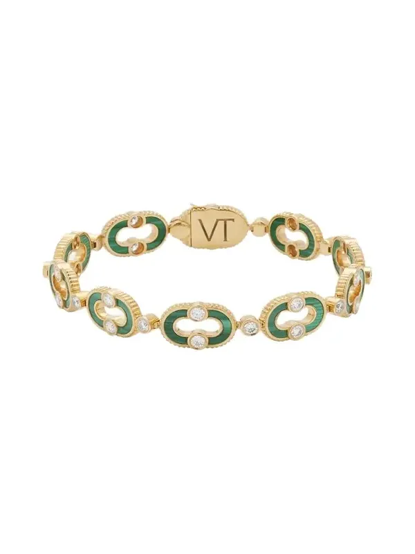 Magnetic Enchaine Malachite Bracelet in 18K Yellow Gold and Diamonds