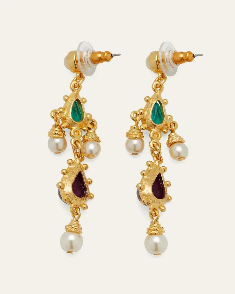 ben-amun Gold Stone and Pearly Earrings | Thumbnail 4