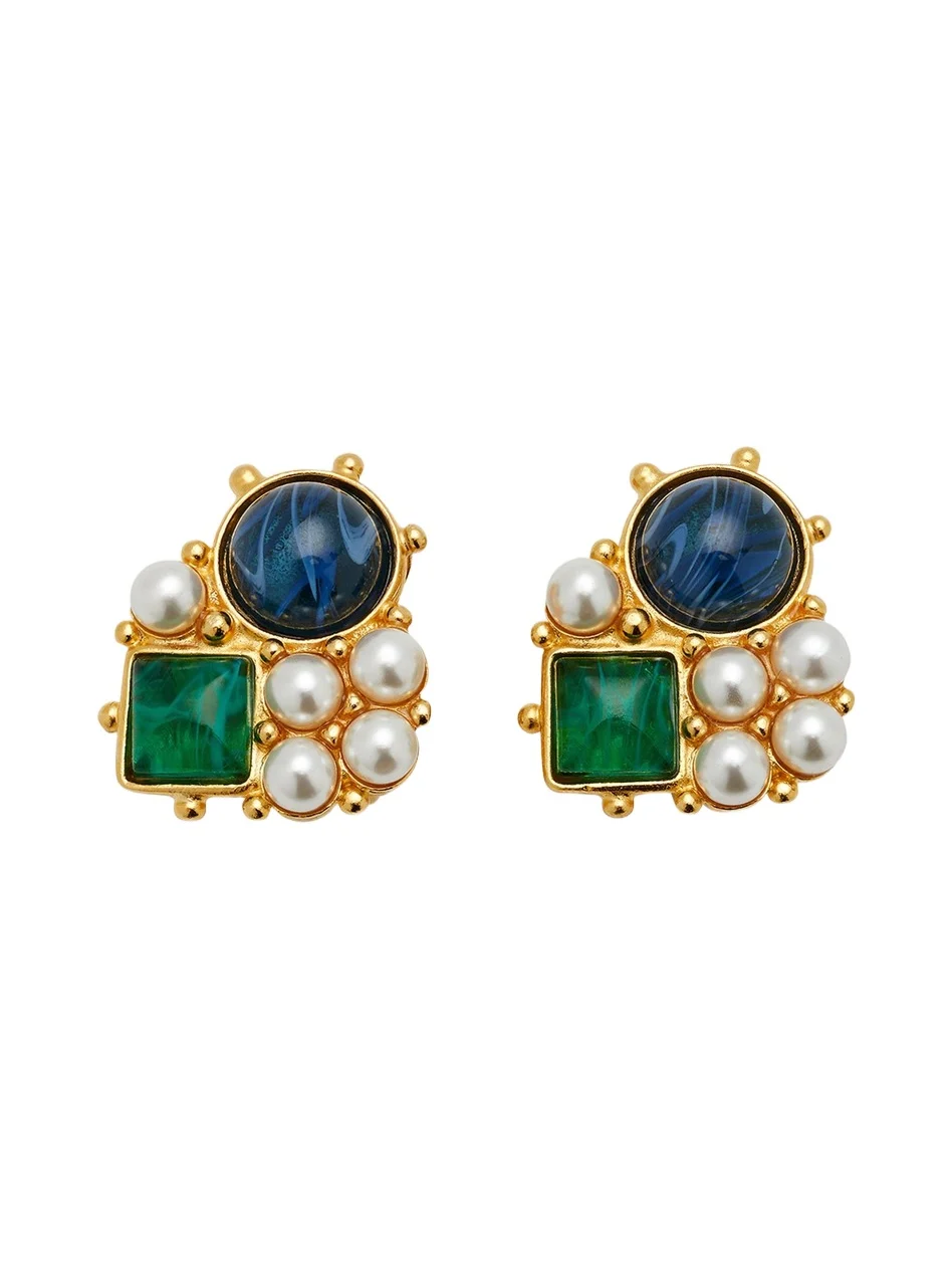 Gold Stone and Pearly Cluster Earrings Gold Stone and Pearly Cluster Earrings