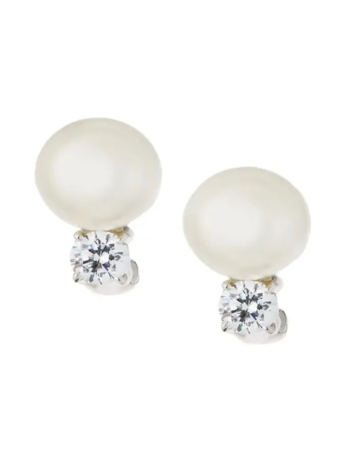 10mm Pearly Bead & Crystal Stud Earrings