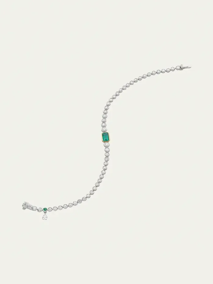 18K Gold Bezel-Set Diamond and Emerald Tennis Bracelet 18K Gold Bezel-Set Diamond and Emerald Tennis Bracelet
