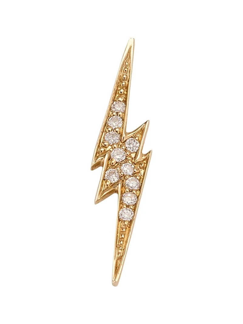 14k White Gold Diamond Lightning Bolt Stud Earring, Single