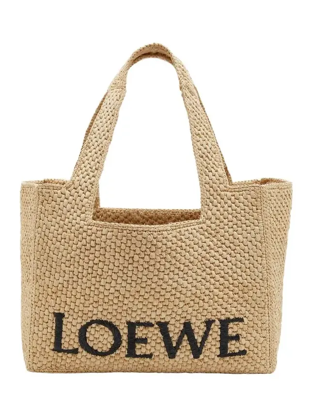 x Paula's Ibiza Font Logo Medium Tote Bag in Raffia