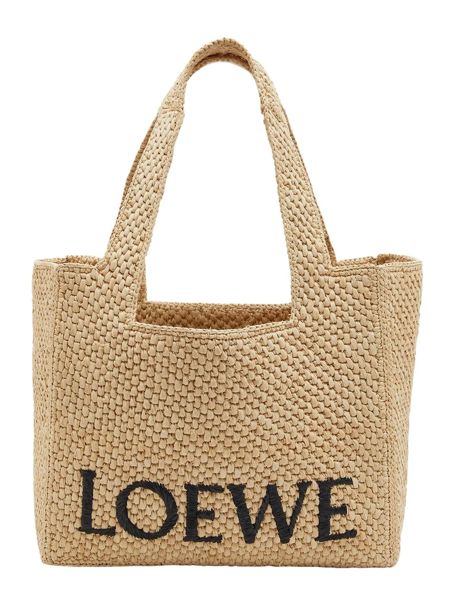 x Paula's Ibiza Font Logo Medium Tote Bag in Raffia x Paula's Ibiza Font Logo Medium Tote Bag in Raffia