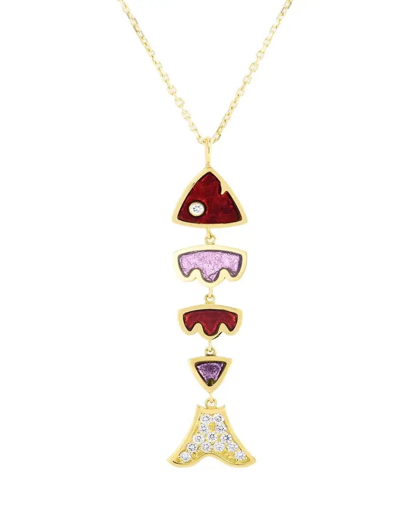 Fragmented Fish Enamel and Diamond Pendant Necklace