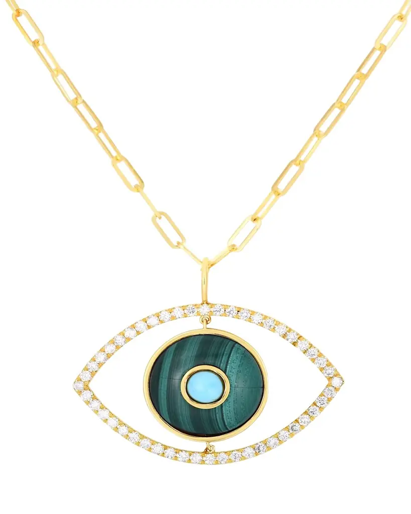 Diamond and Gemstone Evil Eye Pendant Necklace