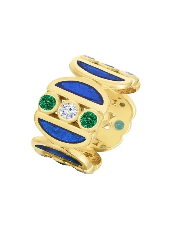 Audrey C. Jewels 18K Yellow Gold Puzzle Ring with Emeralds and Diamonds