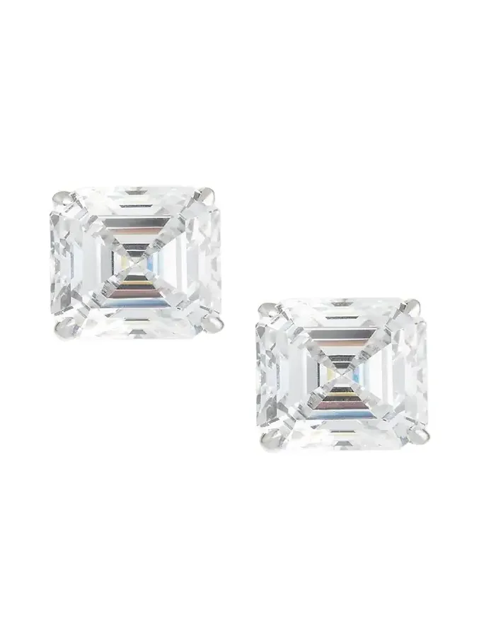 18K Gold Plated Asscher Stud Earrings, 10.0tcw 18K Gold Plated Asscher Stud Earrings, 10.0tcw