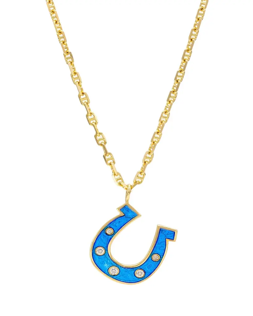 Audrey C. Jewels Horseshoe Enamel and Diamond Pendant Necklace