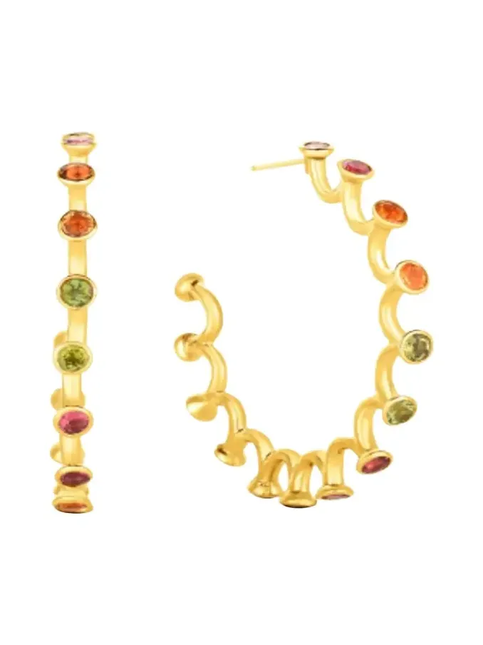 Audrey C. Jewels Large Spiral Hoop Earrings with Mixed Stones
