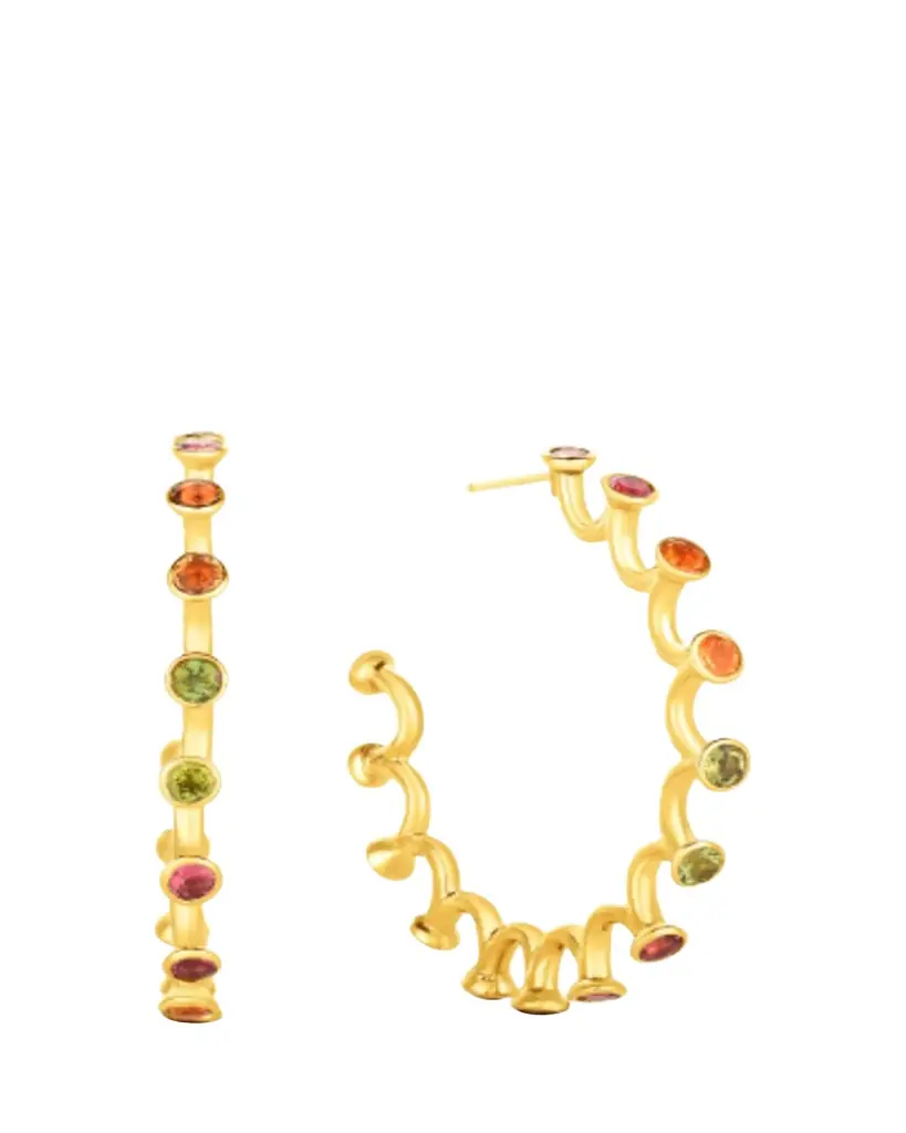 Audrey C. Jewels Large Spiral Hoop Earrings with Mixed Stones