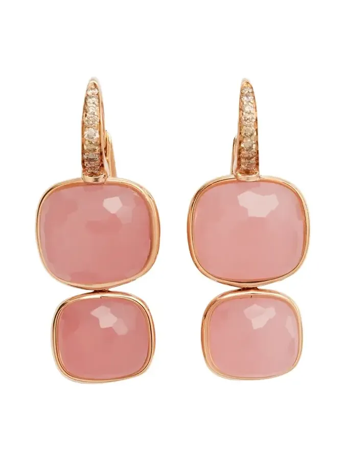 Pomellato Nudo 18K Rose Gold Rose Quartz Brown Diamond Pendant Earring