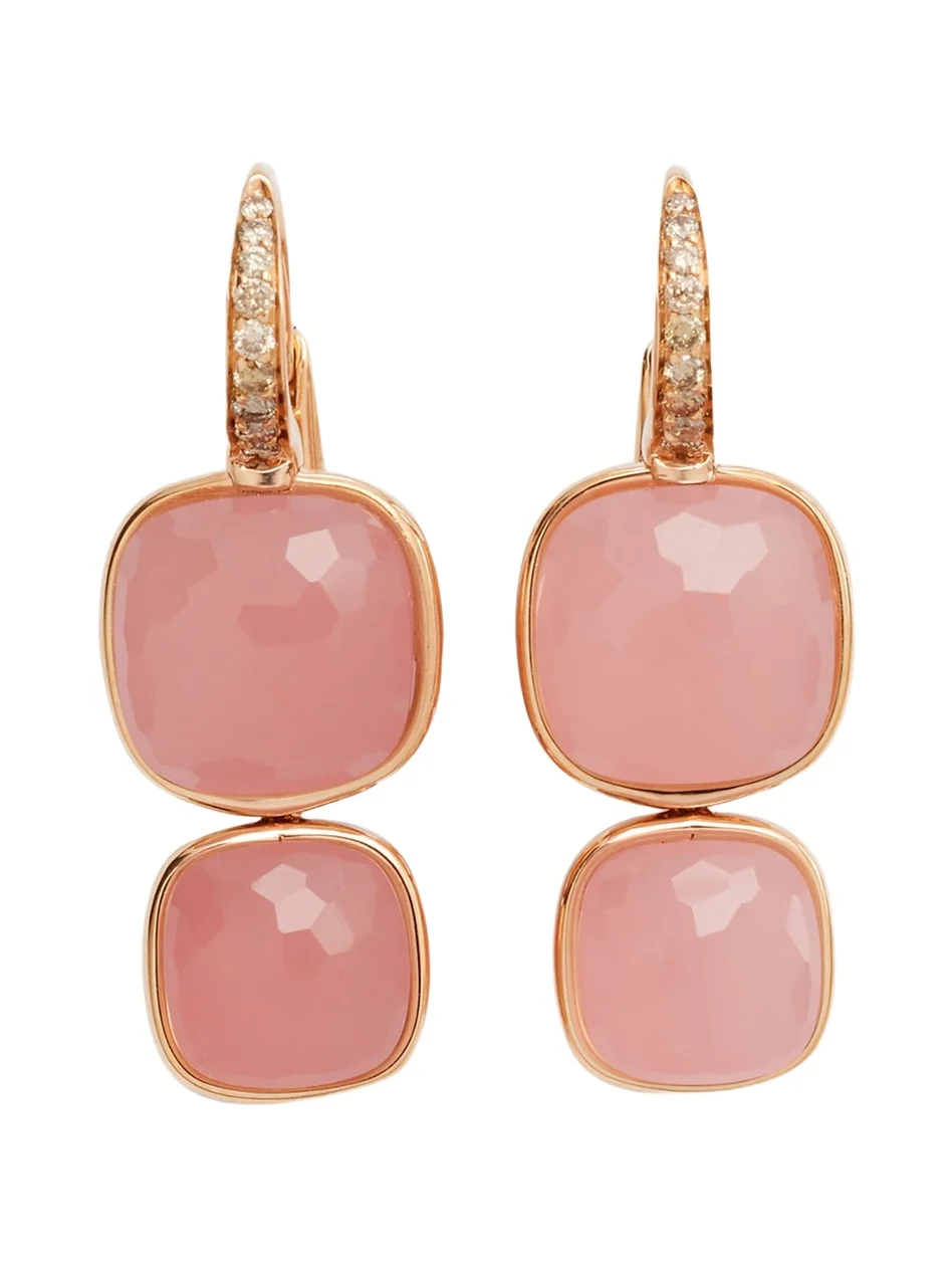 Nudo 18K Rose Gold Rose Quartz Brown Diamond Pendant Earring Nudo 18K Rose Gold Rose Quartz Brown Diamond Pendant Earring