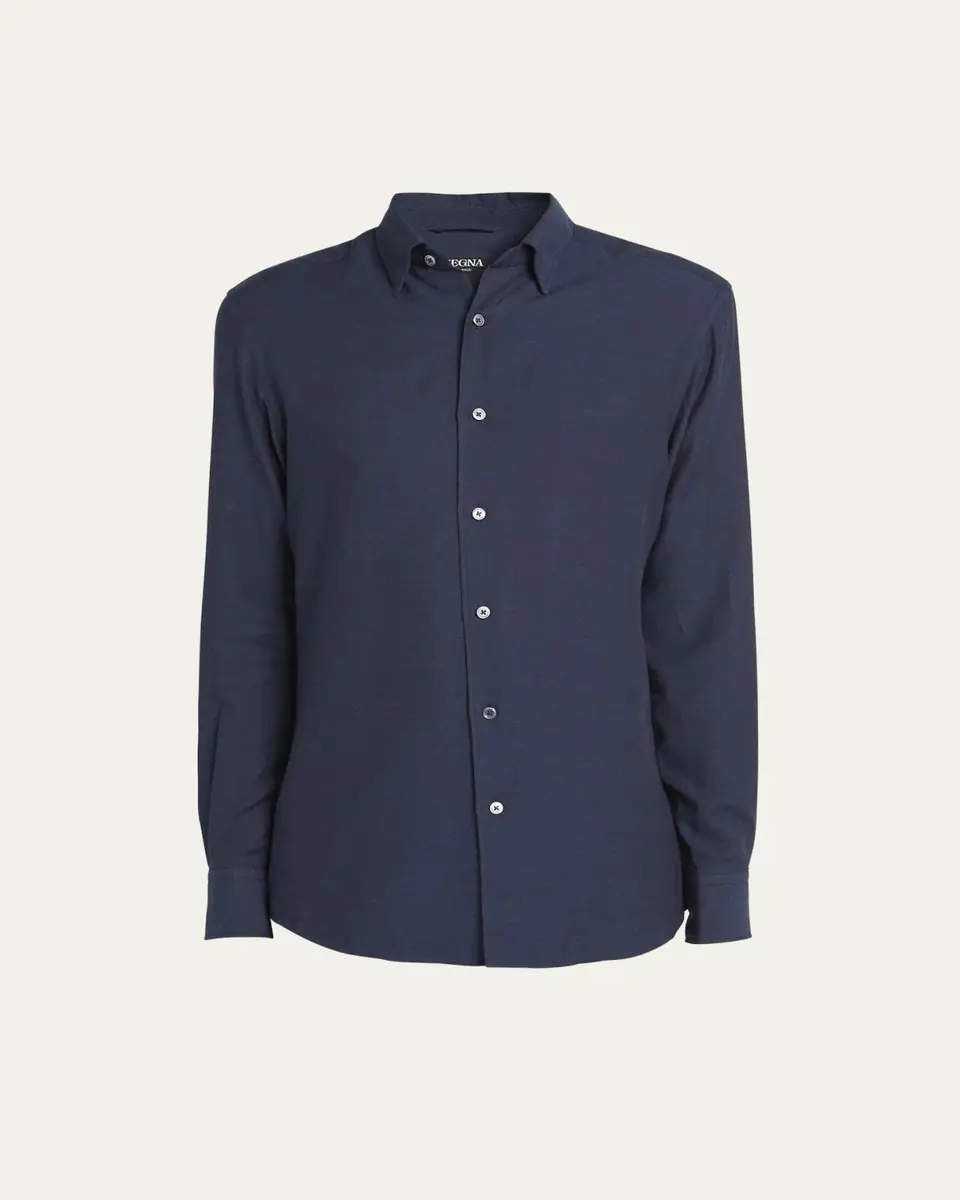 ZEGNA Men's Cashmere-Cotton Cashco Sport Shirt | Thumbnail 4 ZEGNA Men's Cashmere-Cotton Cashco Sport Shirt | Thumbnail 4