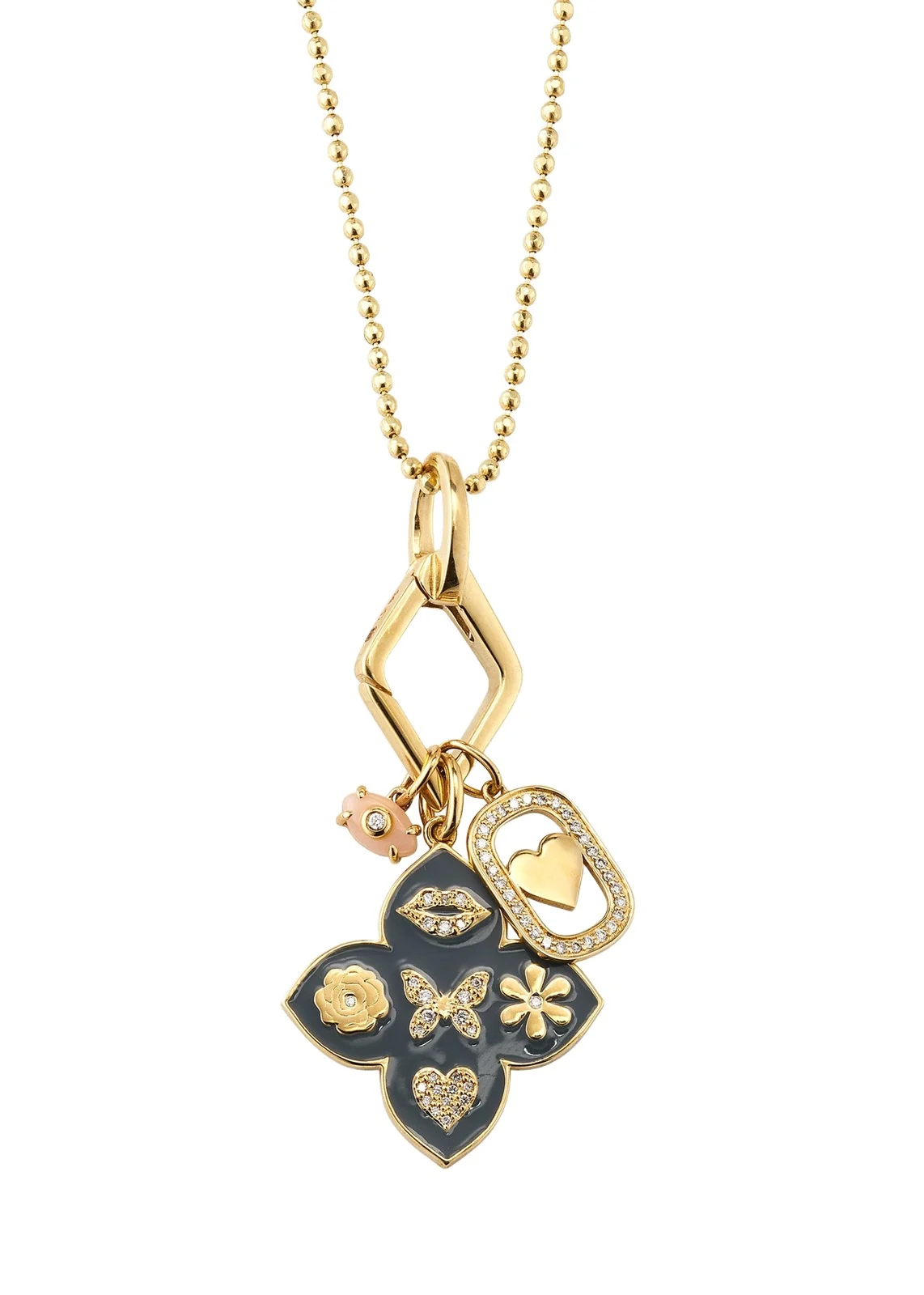 14K Yellow Gold Enamel Icon Moroccan Flower Pendant Necklace with Diamonds
