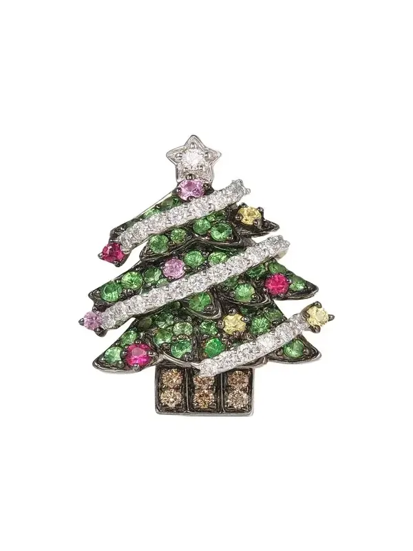 White Gold Christmas Tree Single Earring with Green Garnet and Sapphires White Gold Christmas Tree Single Earring with Green Garnet and Sapphires