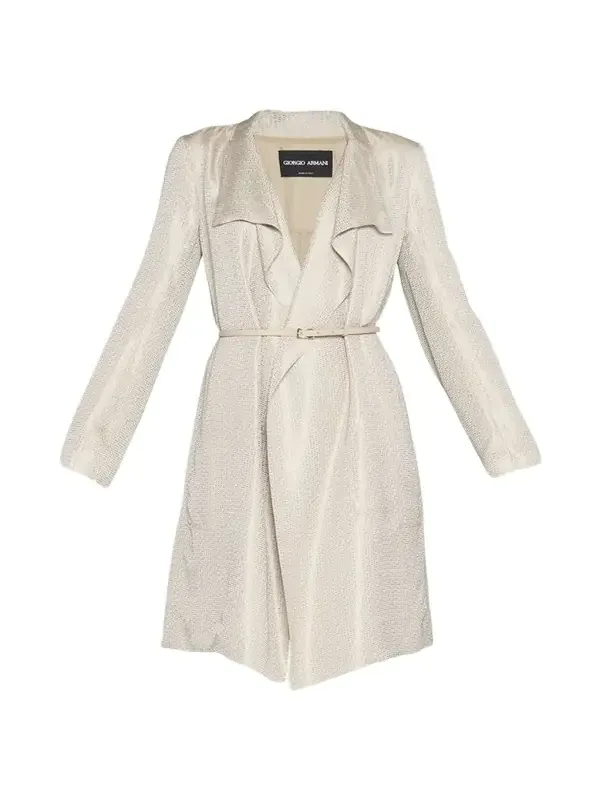 Belted Metallic Wrap Coat