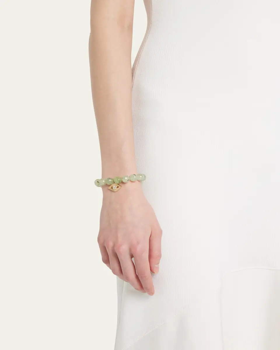 Sydney Evan 14k Gold Prehnite Beaded Bracelet with Diamond Evil Eye Charm | Thumbnail 5 Sydney Evan 14k Gold Prehnite Beaded Bracelet with Diamond Evil Eye Charm | Thumbnail 5