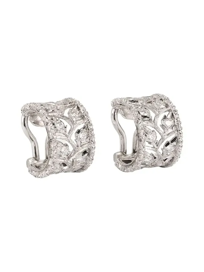 18K Gold Ramage Half Hoop Diamond Earrings 18K Gold Ramage Half Hoop Diamond Earrings