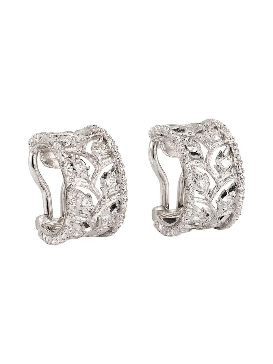 Buccellati 18K Gold Ramage Half Hoop Diamond Earrings