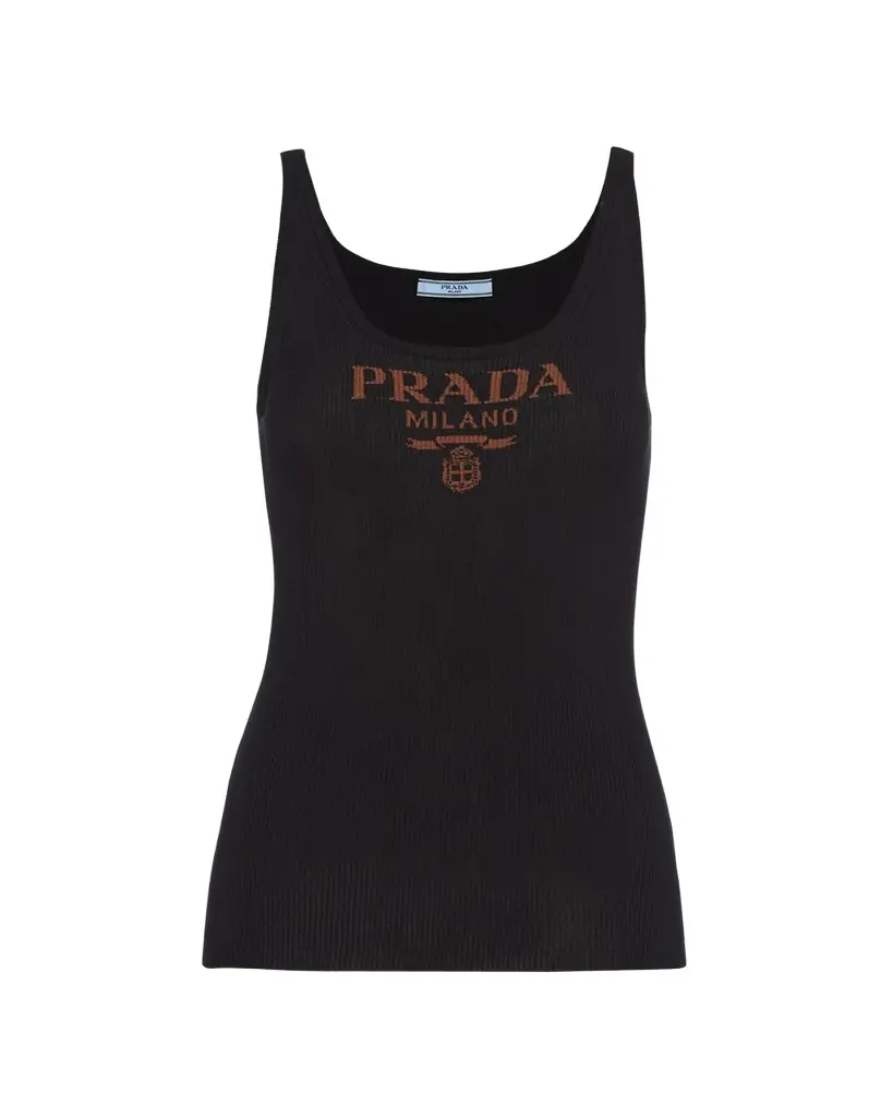 Prada Logo-Print Slim Knit Tank Top | Image 1 Prada Logo-Print Slim Knit Tank Top | Image 1