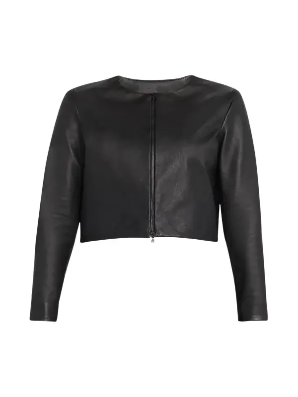 SUSAN BENDER Stretch Leather Long-Sleeve Cardigan Jacket