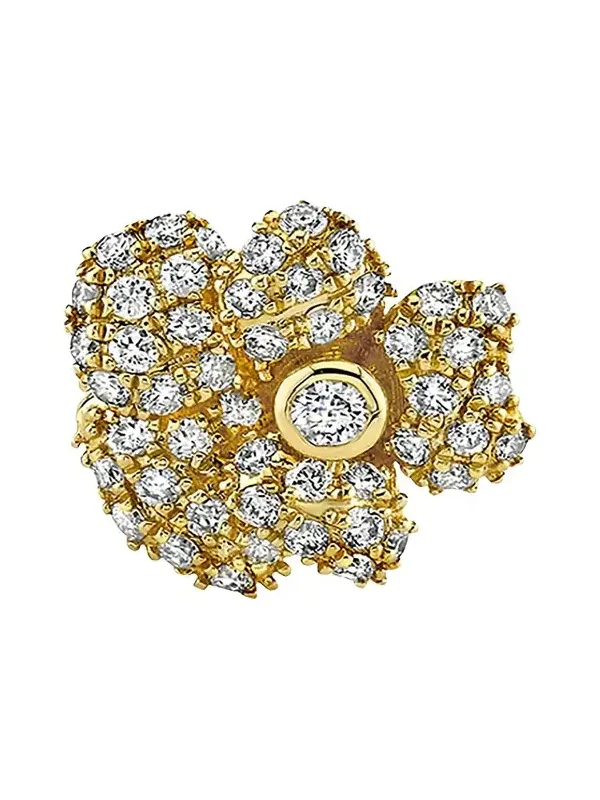 14K Yellow Gold Pave Diamond Pansy Single Stud Earring 14K Yellow Gold Pave Diamond Pansy Single Stud Earring