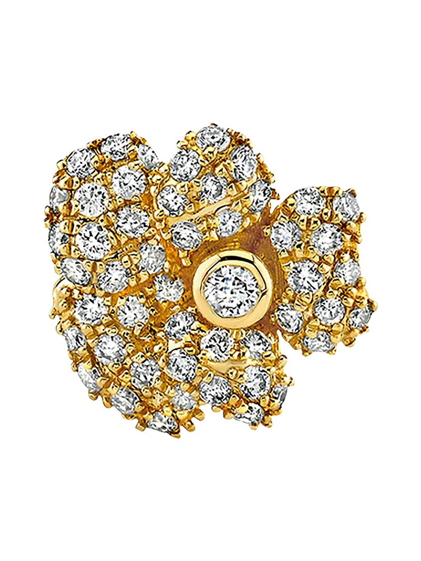 14K Yellow Gold Pave Diamond Pansy Single Stud Earring 14K Yellow Gold Pave Diamond Pansy Single Stud Earring