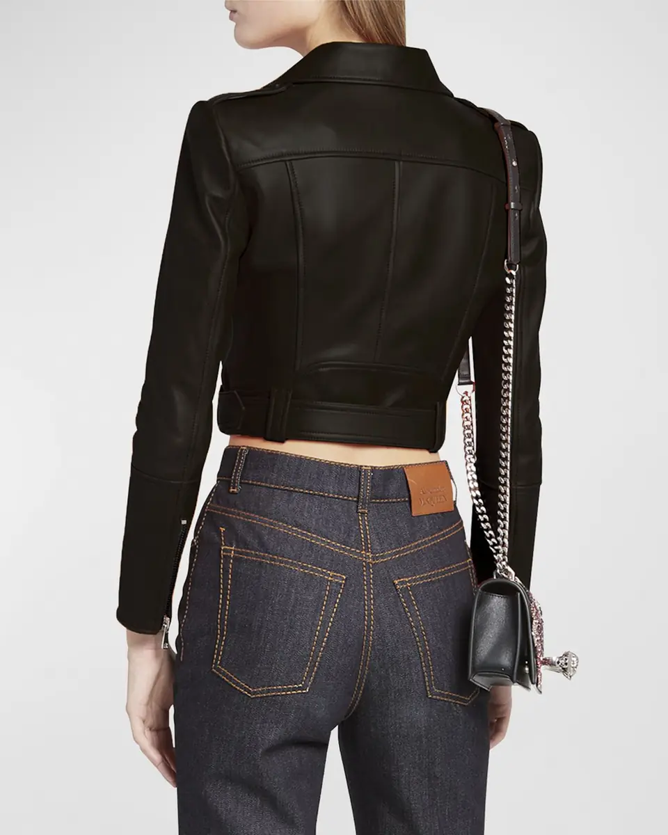 Alexander McQueen Cropped Leather Biker Jacket | Thumbnail 2 Alexander McQueen Cropped Leather Biker Jacket | Thumbnail 2