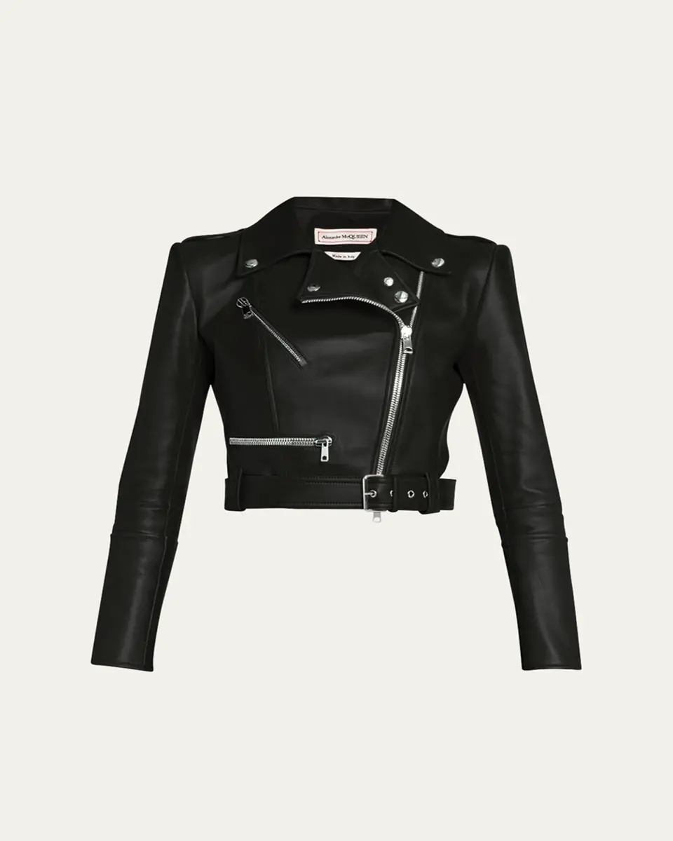 Alexander McQueen Cropped Leather Biker Jacket | Thumbnail 5 Alexander McQueen Cropped Leather Biker Jacket | Thumbnail 5