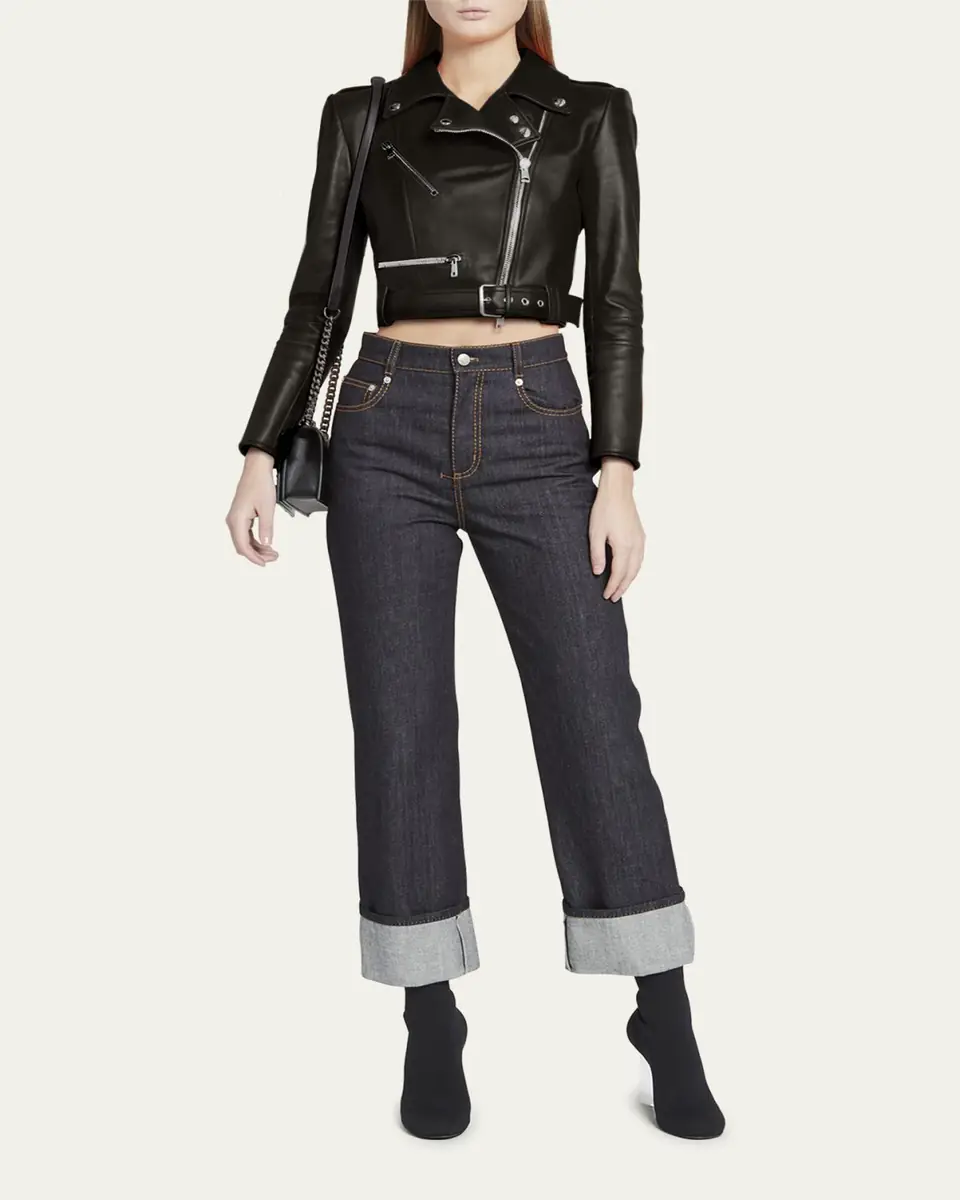 Alexander McQueen Cropped Leather Biker Jacket | Thumbnail 6 Alexander McQueen Cropped Leather Biker Jacket | Thumbnail 6