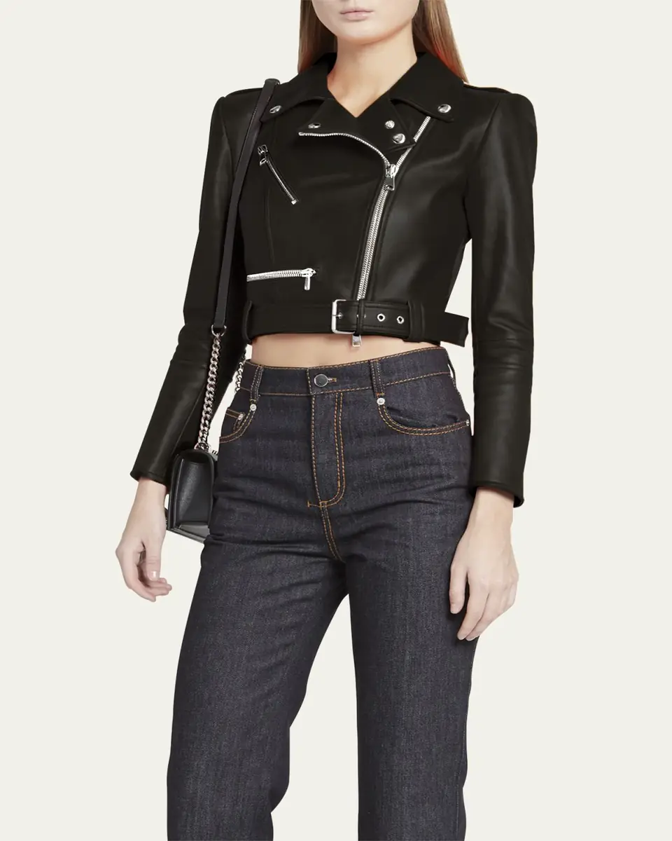 Alexander McQueen Cropped Leather Biker Jacket | Thumbnail 8 Alexander McQueen Cropped Leather Biker Jacket | Thumbnail 8
