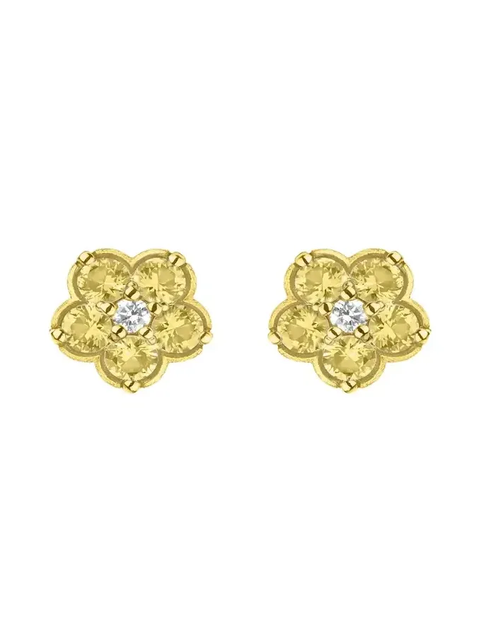 18K Yellow Gold Mini Wild Child Earrings with Diamonds and Yellow Sapphires
