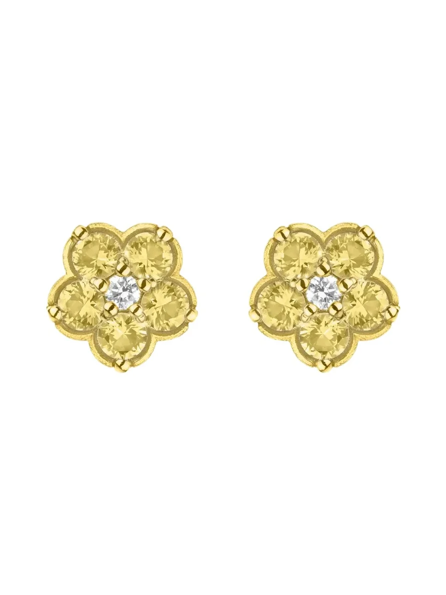 18K Yellow Gold Mini Wild Child Earrings with Diamonds and Yellow Sapphires