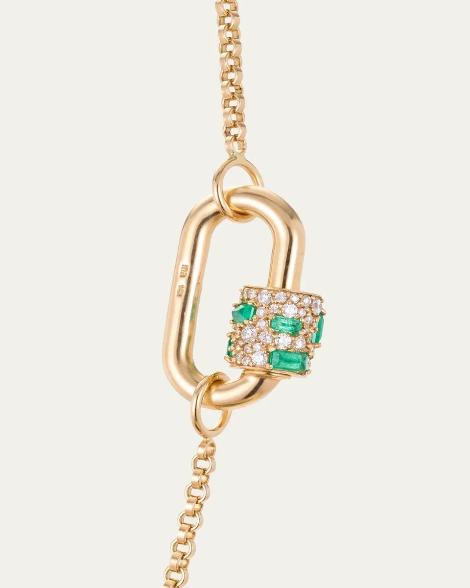 Marla Aaron Stoned Chubby Medium Lock with Diamonds and Emeralds in 14K Yellow Gold | Thumbnail 3 Marla Aaron Stoned Chubby Medium Lock with Diamonds and Emeralds in 14K Yellow Gold | Thumbnail 3