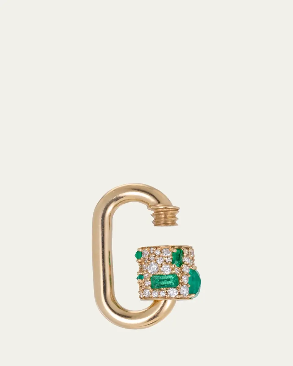 Marla Aaron Stoned Chubby Medium Lock with Diamonds and Emeralds in 14K Yellow Gold | Thumbnail 4 Marla Aaron Stoned Chubby Medium Lock with Diamonds and Emeralds in 14K Yellow Gold | Thumbnail 4