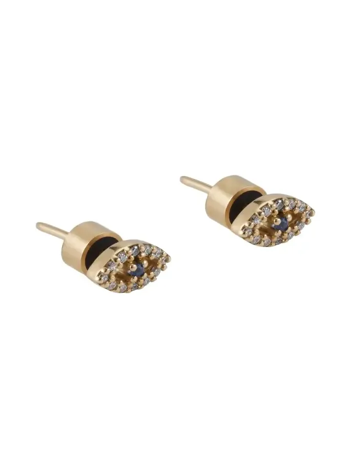 Blue Sapphire and Diamond Kitten Eye Stud Earrings Blue Sapphire and Diamond Kitten Eye Stud Earrings