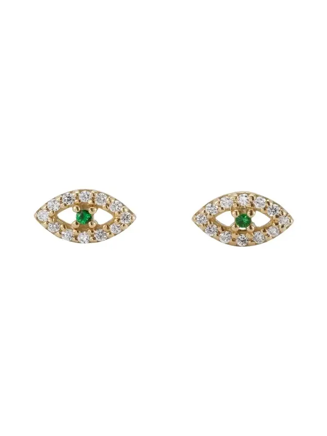 18K Gold Kitten Eye Stud Earrings with Diamonds 18K Gold Kitten Eye Stud Earrings with Diamonds