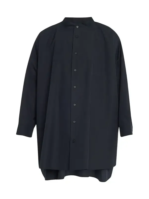 Wide A-Line Collarless Classic Shirt (Long Plus)