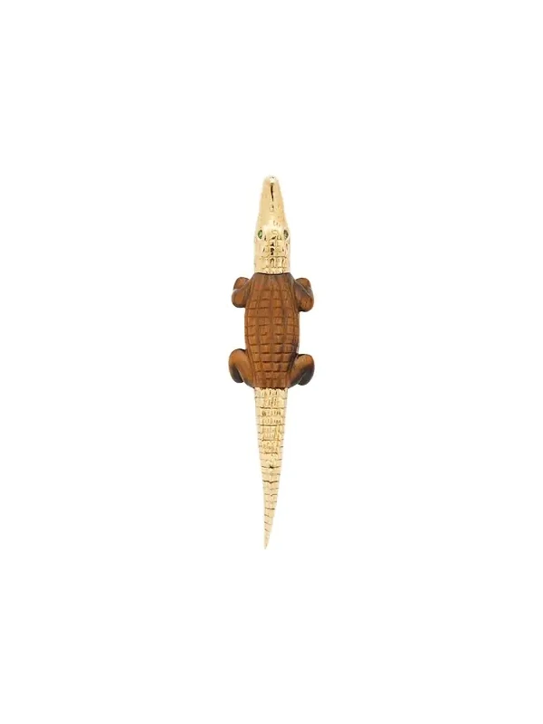 BIBI VAN DER VELDEN 18K Yellow Gold Alligator Bite Earring with Tiger's Eye and Tsavorite