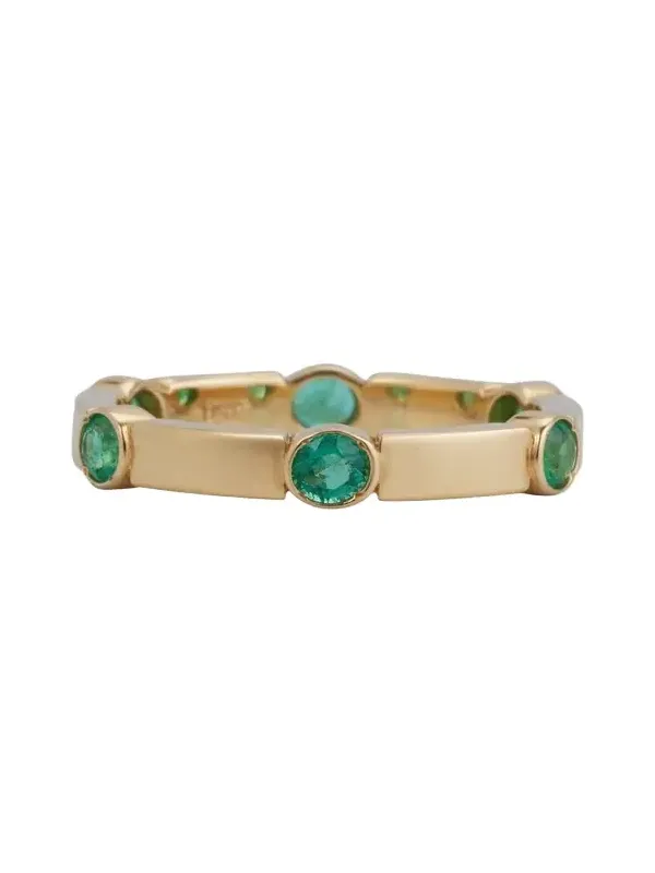 18K Yellow Gold Stepping Stones Stream Ring with Emeralds 18K Yellow Gold Stepping Stones Stream Ring with Emeralds